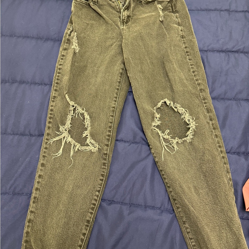 Distressed Olive Jeans